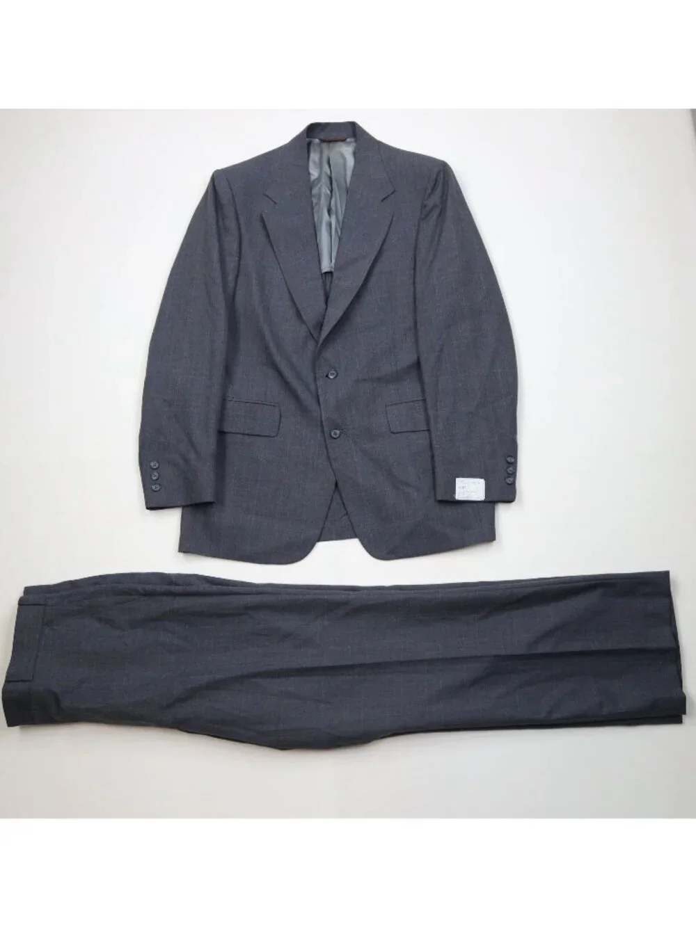 Deadstock Vintage 70s Mens 41R 2 Piece Wool Suit Blue Plaid Wide Leg 35x32 USA